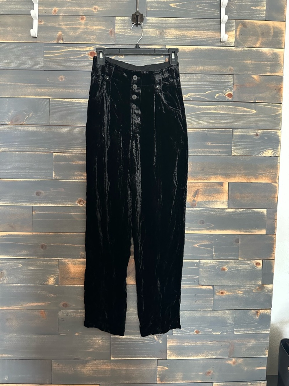 NWOT Unsubscribed High-Waist Black Crushed Velvet Straight-Leg Pants